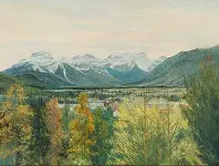 Colin Williams, Untitled - View of Revelstoke, 1975, oil on canvas board