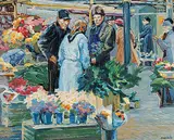 Edith Grace Coombs, Market, Stockholm, Sweden, 1957, oil on paper board