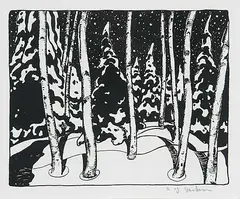 A. Y. Jackson, Winter Night #82/100, 1925, relief print on paper