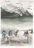 William Kurelek, Children School Bound in Northern B.C. #5/50, colour lithograph on paper