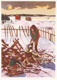 William Kurelek, Evening Chore in the Maritimes #5/50, colour lithograph on paper