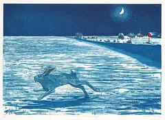 William Kurelek, A Prairie Winter's Night #5/50, colour lithograph on paper