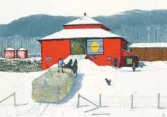 William Kurelek, Snowfall Ending on Quebec Ontario Border #5/50, colour lithograph on paper
