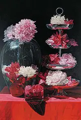 Robert Lemay, Peonies with Silver Platter, 2003, oil on canvas