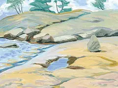 Doris Jean McCarthy, Rocks on the Pancake [Georgian Bay], 1997, oil on canvas board