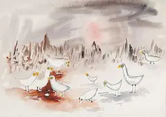 Pecking Order by Janet Mitchell, 1953, watercolour on paper, sold May 2011