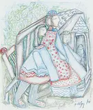 Daphne Odjig, In Our Backyard, 2008, colour crayon on paper