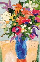 Claude A. Simard, Bouquet with Zinnias, 1996, acrylic on canvas