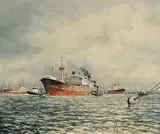 Marinus Johannes de Jongere, Untitled - Ships in the Rotterdam Harbour, oil on canvas