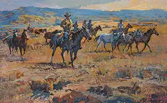 Jack Elmo King, Untitled - Thundering Hooves, oil on wood board