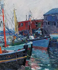 William Malherbe, Gloucester Harbour, 1940, oil on canvas board