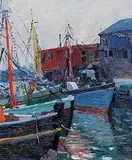 William Malherbe, Gloucester Harbour, 1940, oil on canvas board