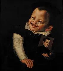 Untitled - Boy with Portrait by the younger -Attributed Pourbus Frans, oil on wood panel, sold May 2011
