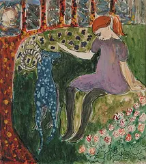 Carin Sandberg, Untitled - Girl with the Blue Goat, 1954, watercolour on paper