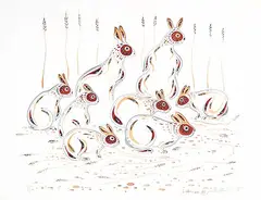 Edward Cobiness, Untitled - Eight Bunnies, 1983, watercolour on paper