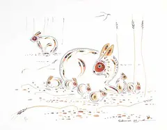 Edward Cobiness, Untitled - Bunny Family, 1983, watercolour on paper
