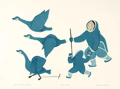 Peter Aliknak, Granny Teaches Grandson #Artist's Proof, 1986, colour stencil on paper