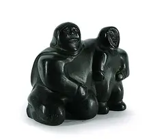 Mathew Aqigaaq, Untitled - Mother and Child, 1970, black stone carving