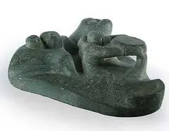Nicholas Ikkuti, Untitled - Inuit Family, light green stone carving