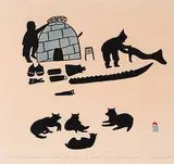 . Niviaxie, Snow House Builders #3 of 8, 1959, colour stonecut on paper