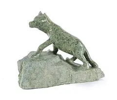 Johnny Pootnagoo, Untitled - Wolf on Outcrop, 2000, light green stone carving