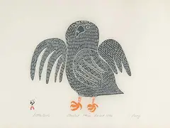 Lucy Qinnuayuak, Little Owl #48/50, 1976, colour stonecut on paper