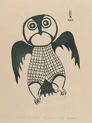 Owl in Flight #25/50 by Angotigolu Teevee, 1961, stonecut on paper, sold Mar 2011