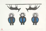 Ikayukta Tunnillie, Owls #36/50, 1978, colour lithograph on paper