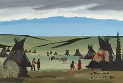 Untitled - Indian Village Under a Chinook Arch by Frank Kaquitts, 1980, acrylic on canvas, sold Mar 2011