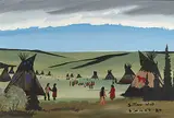 Frank Kaquitts, Untitled - Indian Village Under a Chinook Arch, 1980, acrylic on canvas