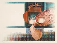 Sunol Munoz Ramos Alvar, Plate V Interior Blue Suite #161/275, colour embossed etching on paper