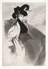 Edgar Chahine, Untitled - Lady with Black Hat, etching on paper