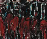 Pascal Cucaro, Untitled - Crowd in Red, acrylic on canvas
