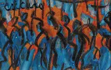 Pascal Cucaro, Untitled - Smaller Crowd in Blue, acrylic on wood board