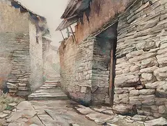 Lee Zhang, Village Street, China, watercolour on paper