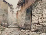 Lee Zhang, Village Street, China, watercolour on paper