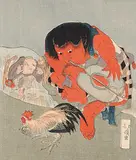 Hokkei, Untitled - Dancing Trio, colour wood block on paper