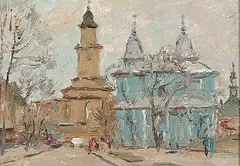 Kiev Andrievsky Sobor, Untitled - Churches on the Bank of the Banks of the Dnipro River, Ukraine, 2001, oil on paper board