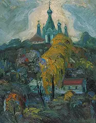 Yaroslav Burda, Kamyanets Podilsky Motif, 1993, oil on wood board