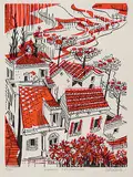 Luiboslav Hutsaliuk, Les Maisons Meridionales / The Meridian Houses #9/80, colour relief print on paper