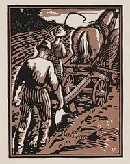 Edwin Holgate, Untitled - Ploughing the Field, colour wood block on paper