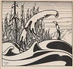 W. P. Weston, Untitled - Snow Capped Tree, 1929, relief print on paper
