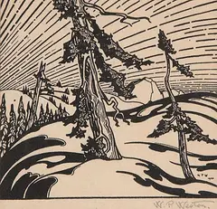 W. P. Weston, Untitled - Northern Lights sky, relief print on paper