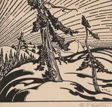 W. P. Weston, Untitled - Northern Lights sky, relief print on paper