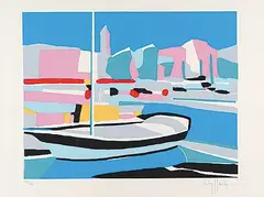 Victor Hasch, Untitled - Boat at Dock #46/200, colour silkscreen on paper