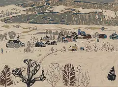 David Brown Milne, Unitlted - Winter is Upon Us, silkscreen on paper board
