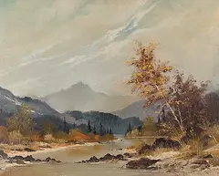 Warner R. Plangg, Untitled - Misty Mountains, oil on canvas
