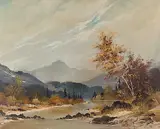 Warner R. Plangg, Untitled - Misty Mountains, oil on canvas