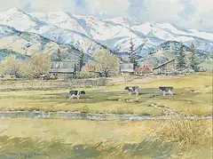 Untitled - Dairy Farm in the Rockies by Harold Demont Olsen, 1987, watercolour on paper, sold Nov 2010