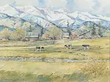 Harold Demont Olsen, Untitled - Dairy Farm in the Rockies, 1987, watercolour on paper